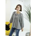 Puff-sleeve Gingham Top