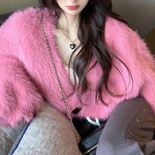 Fluffy Cropped Cardigan Rose Pink - One Size