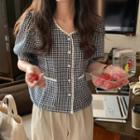 Short-sleeve Plaid Blouse / Pants