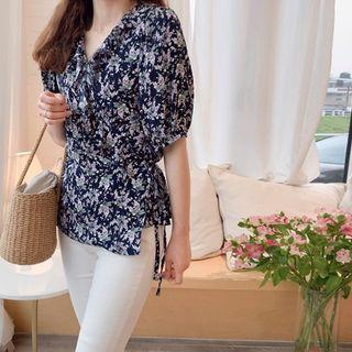Floral Print Wrap-front Blouse