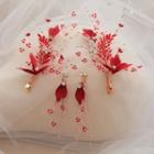 Set: Wedding Branches Headpiece + Fringed Earring Set Of 3 - Headpiece & 1 Pair - Clip On Earring - Red - One Size