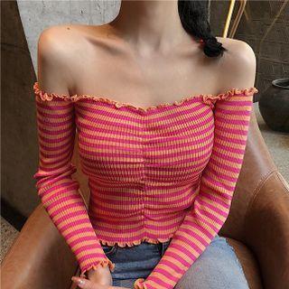 Off-shoulder Striped Knit Crop Top