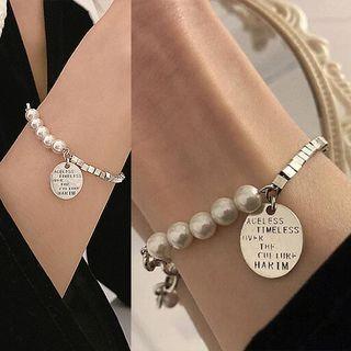 Lettering Disc Pendant Bracelet 1 Pc - Silver - One Size