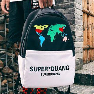 Printed Color Block Canvas Backpack