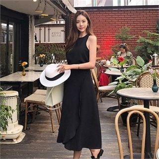 Set: Sleeveless Top + Long Surplice-wrap Skirt