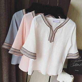 Embroidered Elbow Sleeve Top