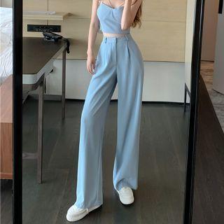 Plain Camisole Top / High-waist Plain Wide-leg Pants