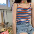 Sleeveless Striped Knit Cropped Top