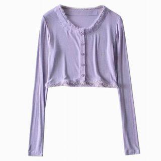 Fray Hem Long-sleeve Cropped Top