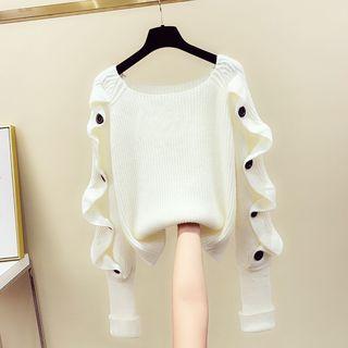 Ruffle-trim Button-detail Sweater