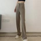 Plain Wide-leg Pants Khaki - One Size
