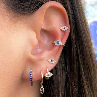 Rhinestone Hoop Drop Earring / Devil Eye Earring