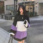 Color-block Oversized Long Pullover