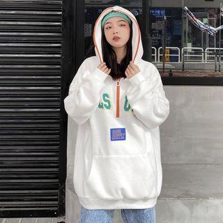 Long Sleeve Letter Print Half Zip Hooded Sweater