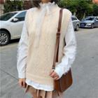 Lace Trim Stand Collar Blouse / Knitted Vest