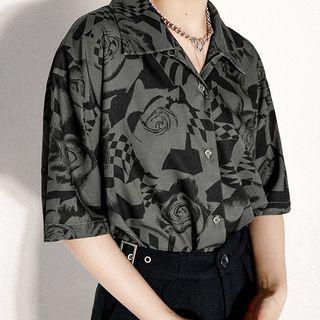 Rose Plaid Short-sleeve Top