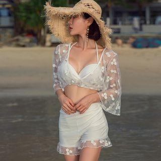 Set: Floral Pattern Bikini + Crop Top
