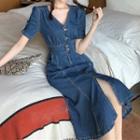 Short-sleeve Demin Midi Dress