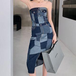 Patchwork Denim Tube Dress