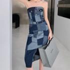 Patchwork Denim Tube Dress