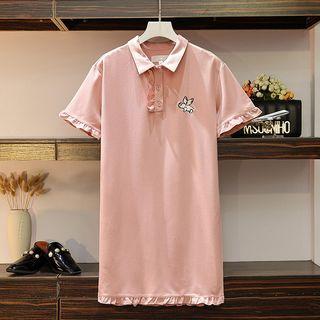 Ruffle Trim Short-sleeve Polo Shirt Dress