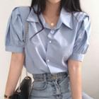 Plain Short Puff Sleeve Button-up Shirt