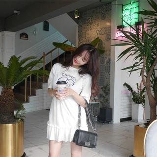 Spaghetti-strap Ruffle-hem Empire Minidress