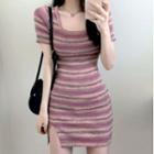 Short Sleeve Striped Sheath Mini Dress