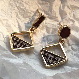Houndstooth Square Dangle Earring 646 - 1 Pair - Gold & Brown - One Size