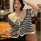 Short-sleeve Striped Collared Blouse