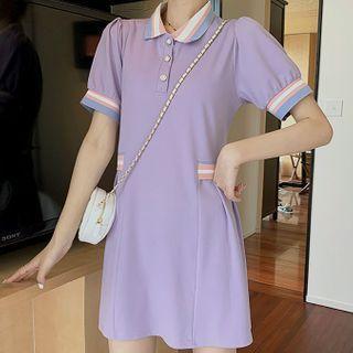 Short-sleeve A-line Polo Dress Purple - One Size