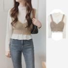 Set: Long-sleeve Mock-neck Top + Knit Camisole Top