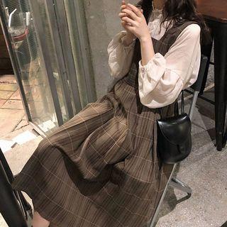Long-sleeve Top / Sleeveless Plaid Dress / Set