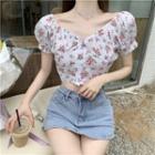Off-shoulder Floral Cropped Top White - One Size