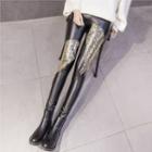 Sequined Faux-leather Skinny Pants