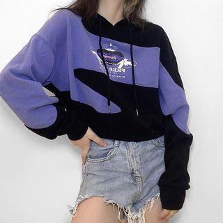 Cropped Two-tone Graphic Print Hoodie