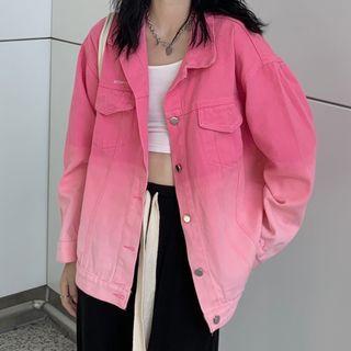 Gradient Pocket-detail Long-sleeve Denim Jacket