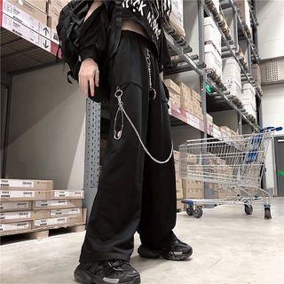 Plain Wide-leg Pants / Chain Strap