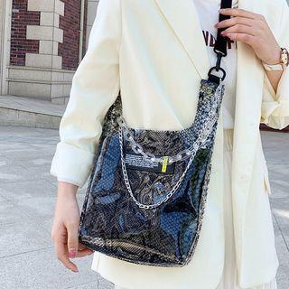 Snake Skin Print Tote Bag Black - One Size