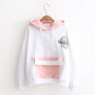 Color Panel Embroidered Hoodie