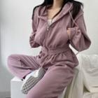 Set: Zip-up Hooded Jacket + Wide-leg Pants