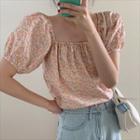 Puff-sleeve Square Neck Floral Blouse