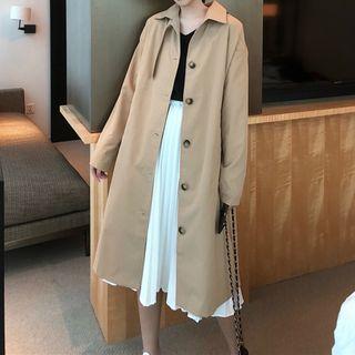 Single-breasted Trench Coat / Accordion Pleat Midi Skirt