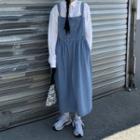 Long-sleeve T-shirt / A-line Midi Denim Dungaree Dress