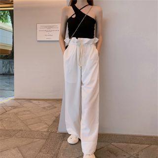 Crisscross Tank Top / Paperbag-waist Wide-leg Pants