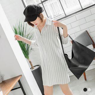 Chiffon Pinstripe Boxy Shirt Dress