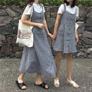 Plaid Tie-back Spaghetti-strap A-line Dress