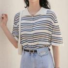 Short-sleeve Striped Collar T-shirt