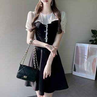 Two-tone Yoke Flare Dress Black - One Size