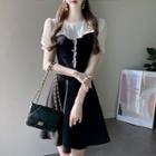 Two-tone Yoke Flare Dress Black - One Size